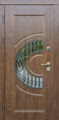 Вхідні двері Q-DOORS Греція ковка МДФ / МДФ дуб темний